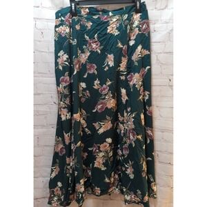 Jacque & Koko Green floral vintage skirt 18-20 Taiwan 34" waist 34.5" long